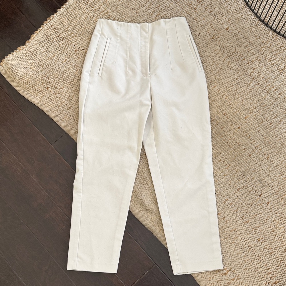 Zara White Pants with Black Brand Label